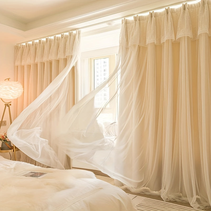 2 Pezzi Tende Oscuranti Stile Principessa Francese - Copertura per Finestre Privacy per Camera da Letto e Soggiorno