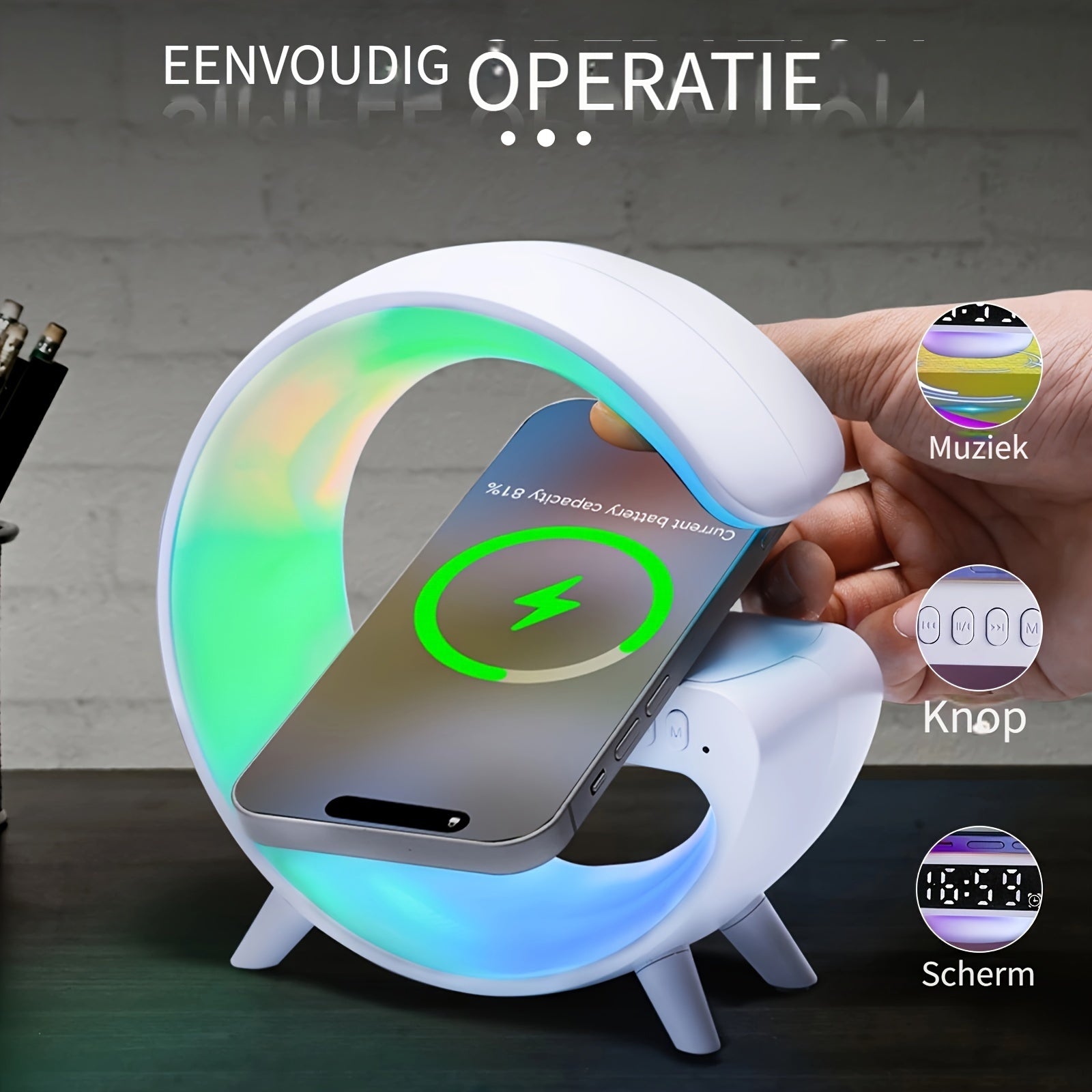 SlimLamp - Draadloos Opladen Tafellamp met Wekker en Slaaphulp