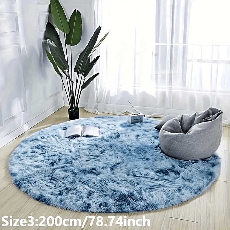 1 pieza Alfombra redonda de peluche teñida anudada - Alfombrilla decorativa suave y cálida para sala de estar, dormitorio y yoga