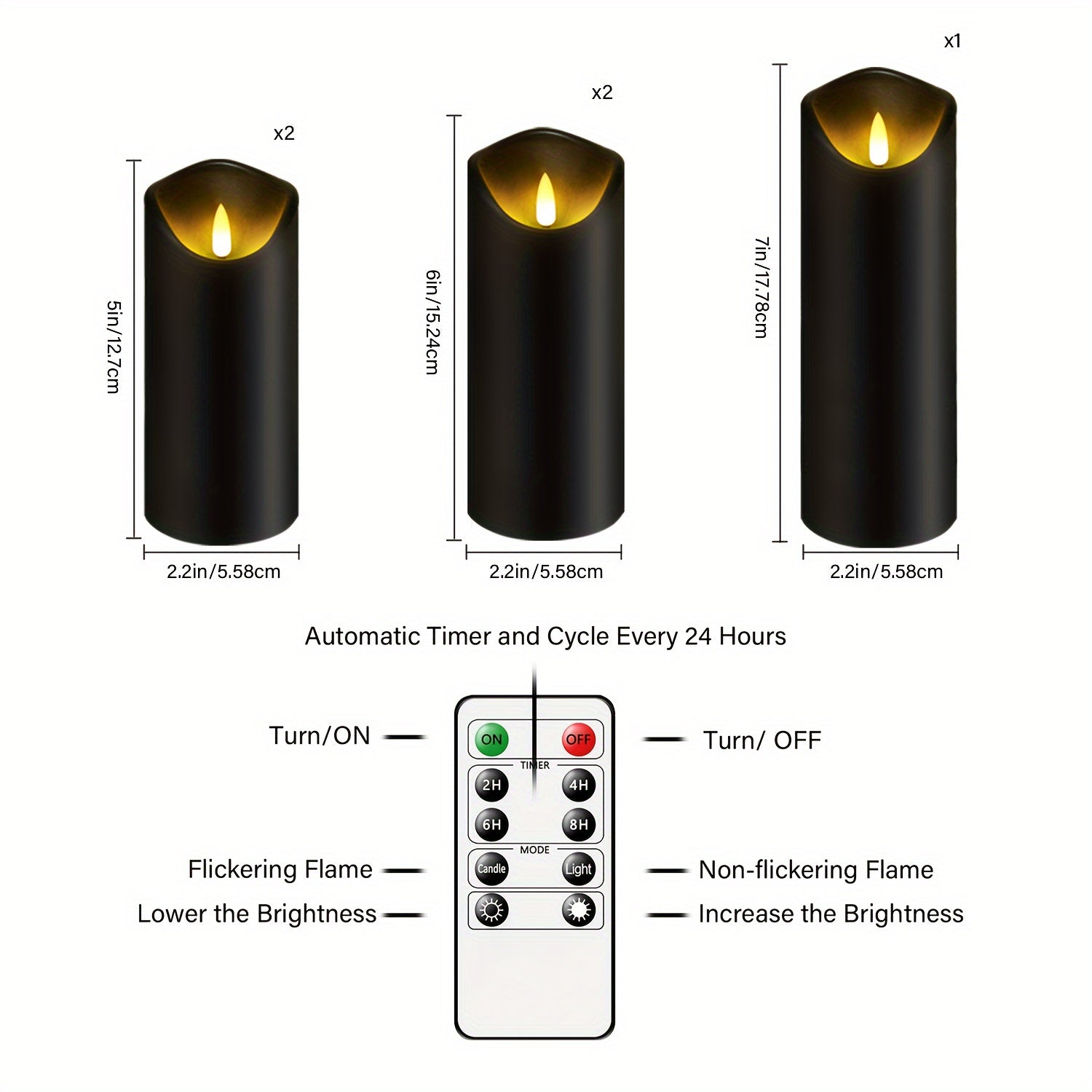 Set di 5 candele senza fiamma Eebuss con telecomando e timer - Candele LED per decorazione (Nero)