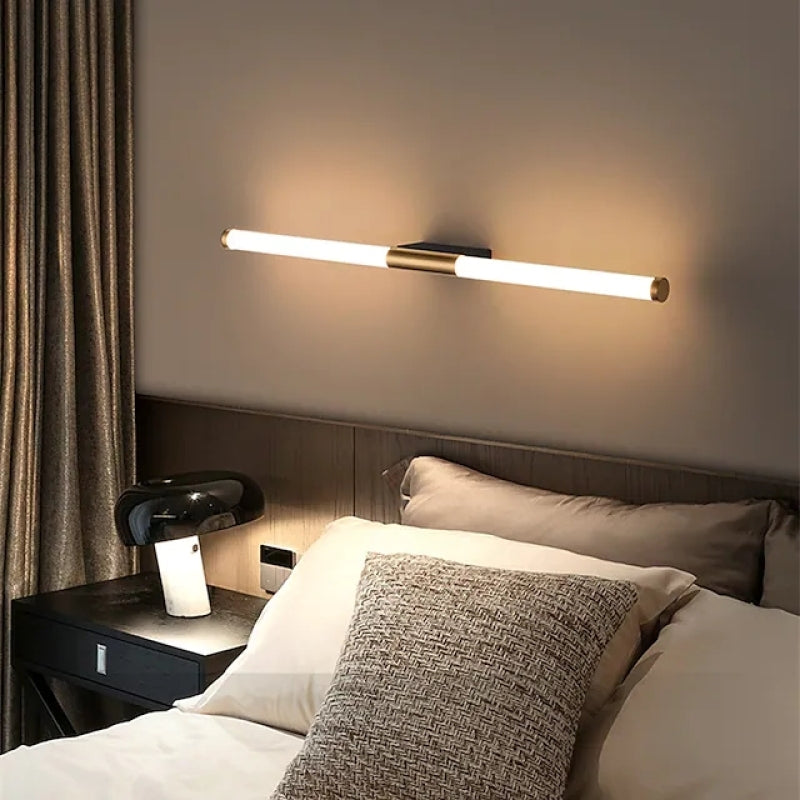 Leigh Simple Modern Linear LED Wall Lamp White-Gold Bedroom Metal
