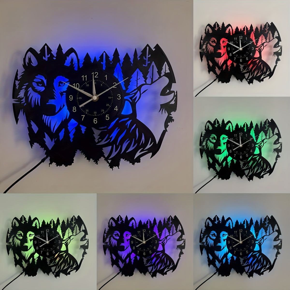 Reloj de Pared Tema Lobo de Disco de Vinilo - Reloj Silencioso para Decoración de Sala y Dormitorio