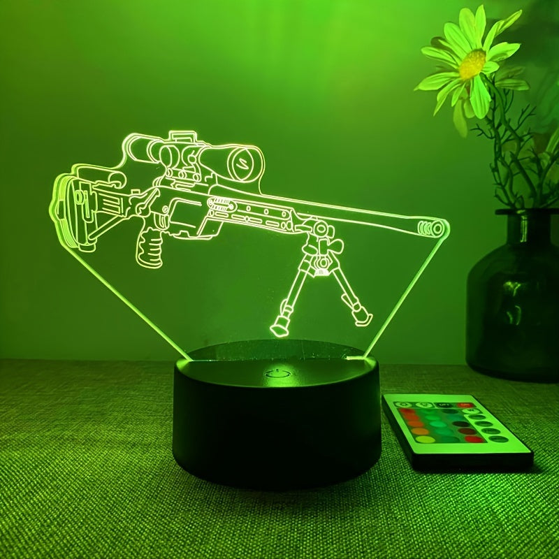 LumiGlow - Lámpara nocturna LED 3D en forma de pistola negra, 16 colores con control remoto, USB