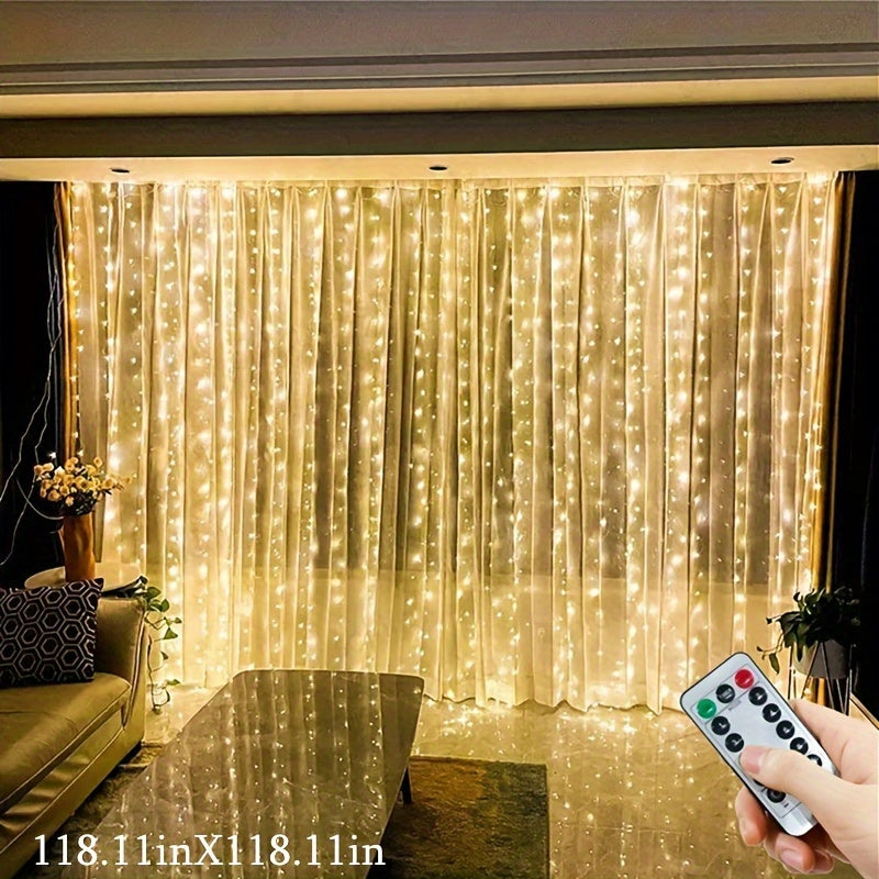 LuxeGlow - USB LED Curtain Lights with Remote Control, 8 Modes for Party Decoration