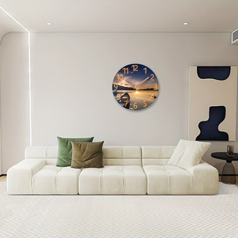 12-Inch Round Silent Wall Clock - Glass, Modern Design