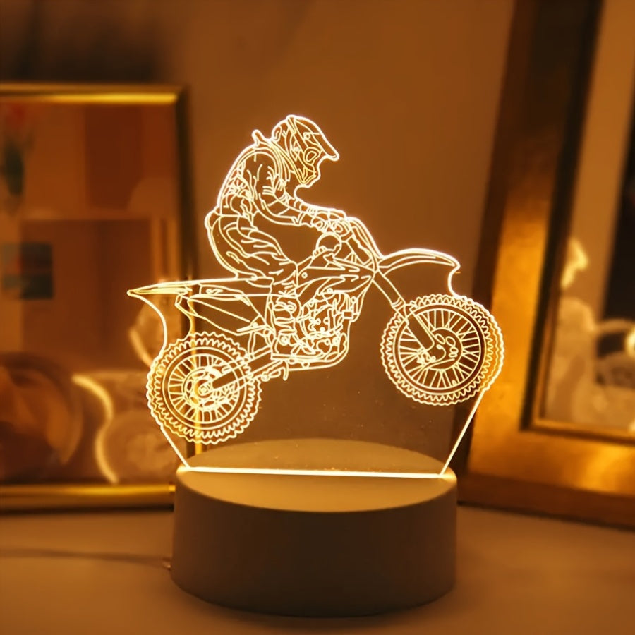 MotoLamp - Lámpara nocturna LED 3D tema Motocross, iluminación ambiental alimentada por USB
