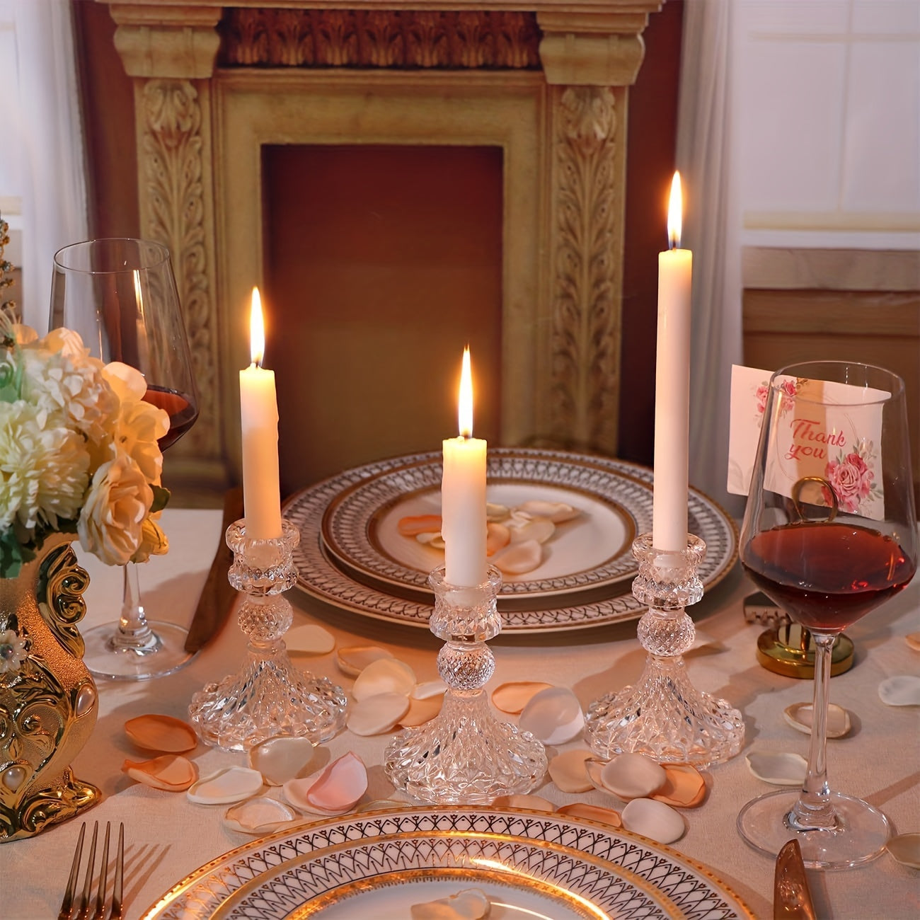 Roze Kristallen Kaarshouders - Romantische Decoratie voor Kerst en Feestdagen