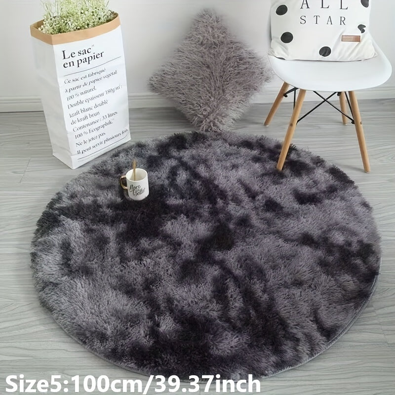 1 pieza Alfombra redonda de peluche teñida anudada - Alfombrilla decorativa suave y cálida para sala de estar, dormitorio y yoga