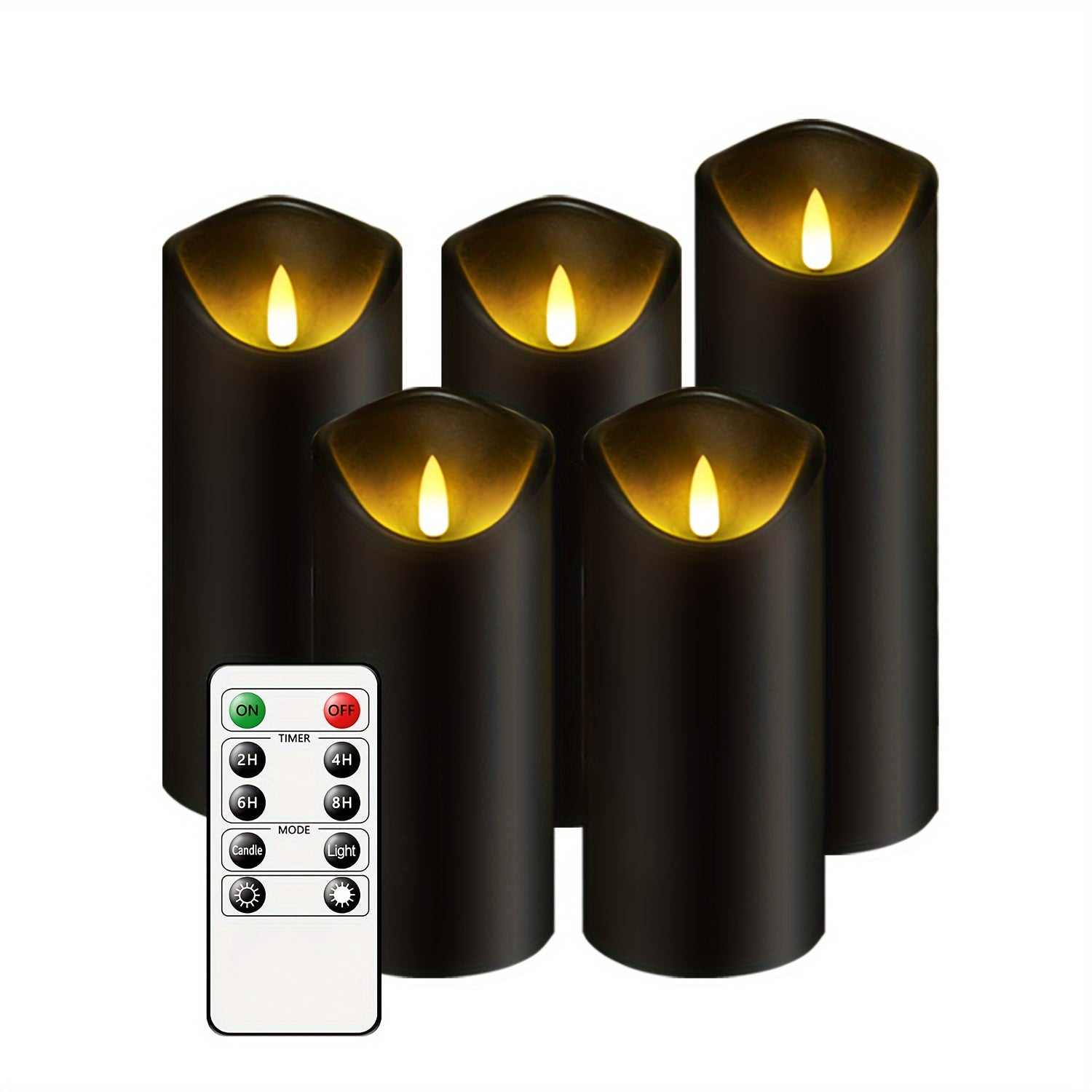 Set di 5 candele senza fiamma Eebuss con telecomando e timer - Candele LED per decorazione (Nero)