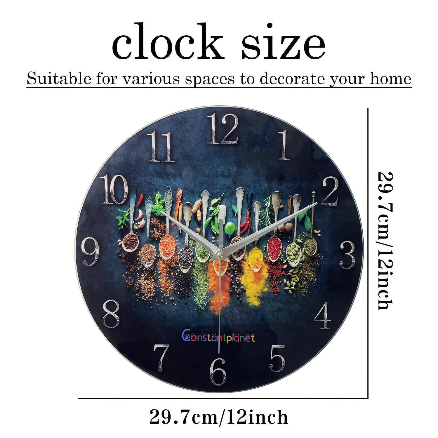 SpiceTime - Reloj de pared silencioso de lujo con patrón de hierbas