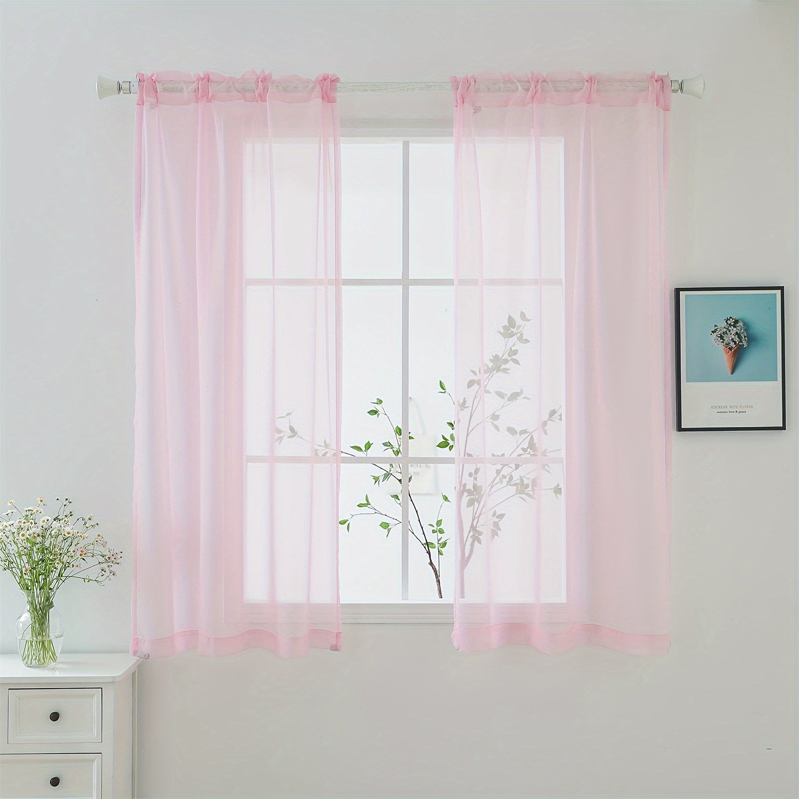 Cortinas semitransparentes - Paquete de 2 cortinas ligeras y transpirables de poliéster para dormitorio y puertas de terraza