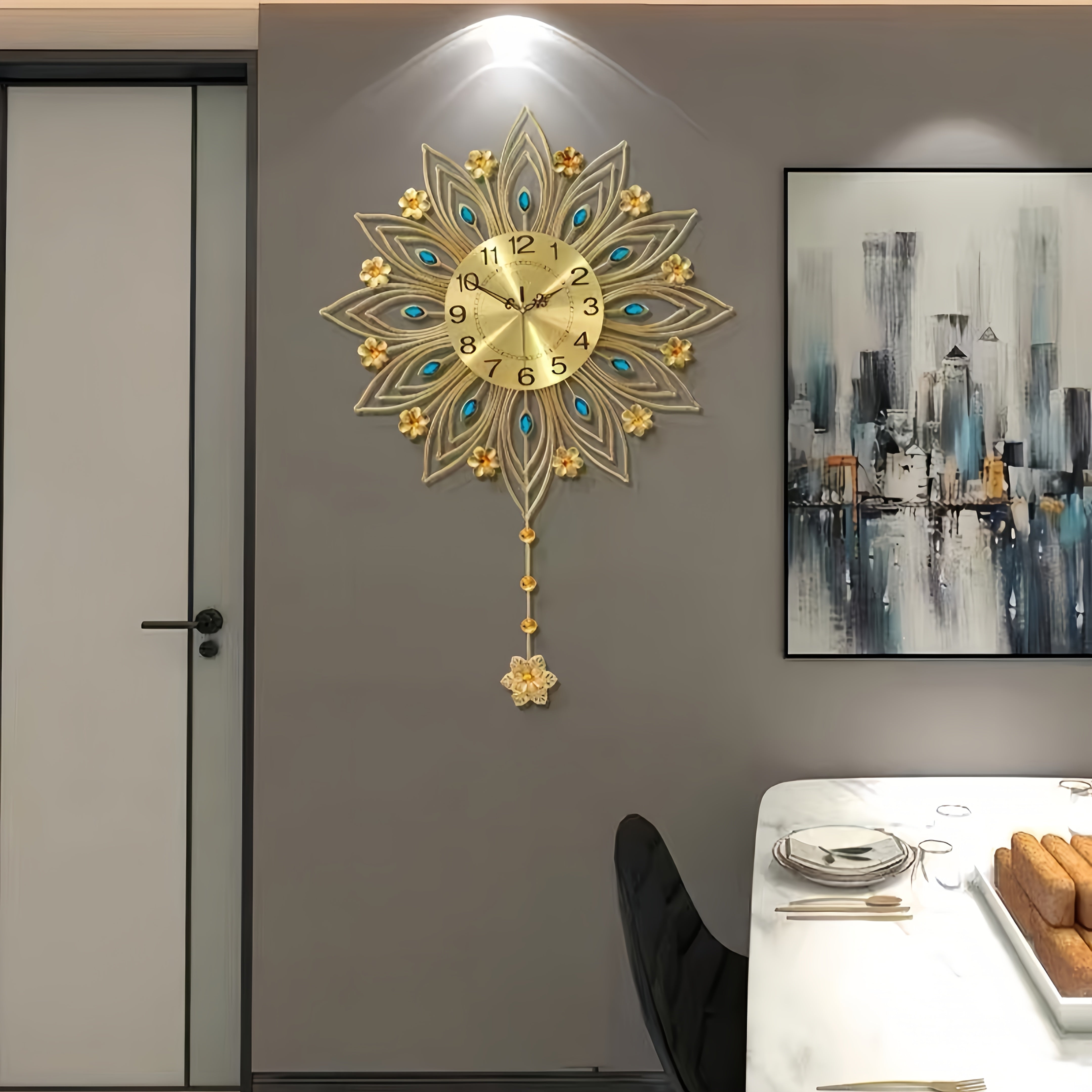 GoldenBloom - Luxury Silent Wall Clock with Elegant Floral Details