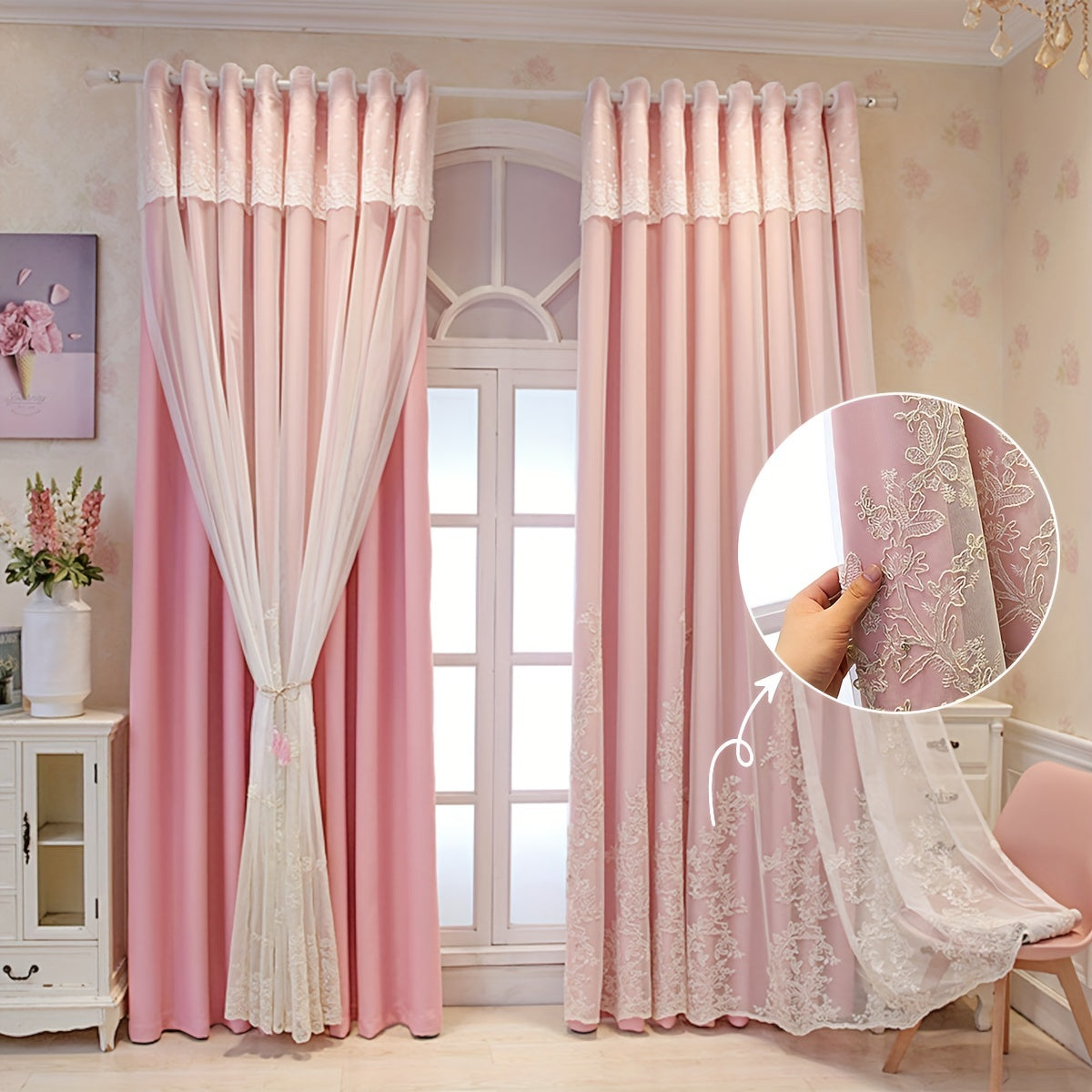 2 Stuks Elf Fairy Geborduurde Gordijnen - Lichtdoorlatende Gordijnpanelen met Geïntegreerde Stof en Ringen