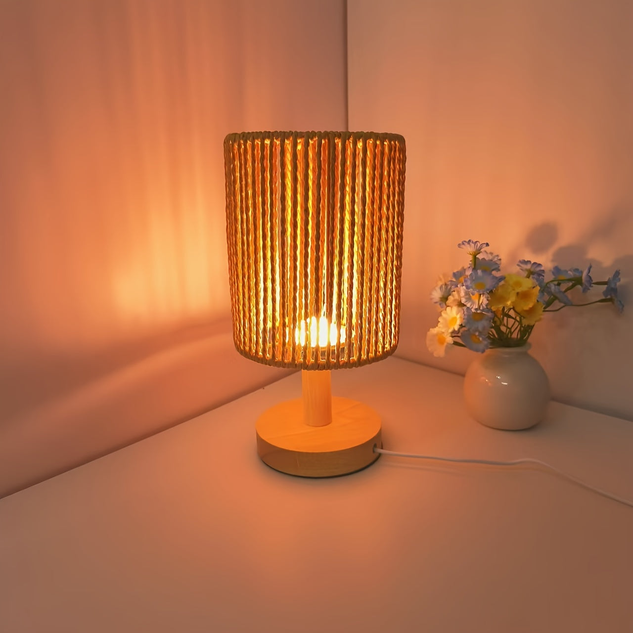 BarrelGlow - Lámpara de escritorio de madera con patrón de rayas