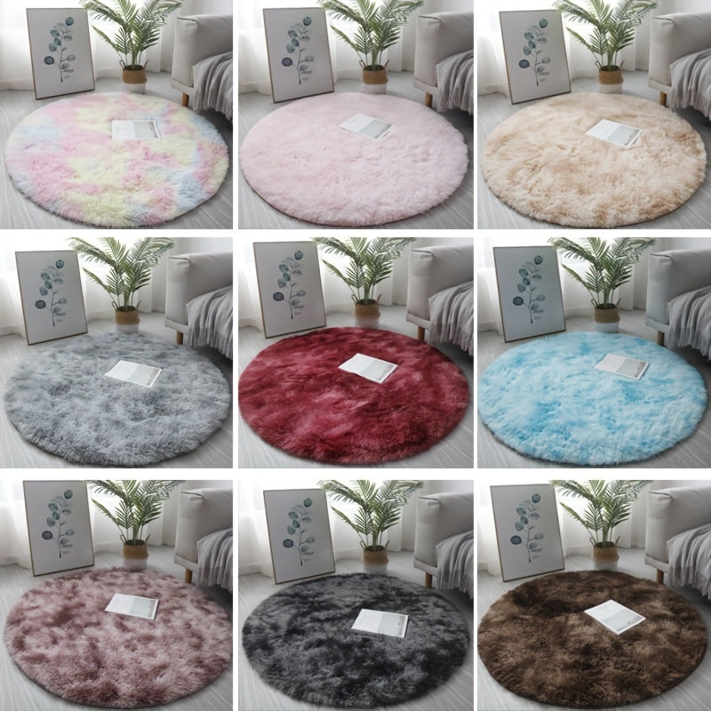 1 pieza Alfombra redonda de peluche teñida anudada - Alfombrilla decorativa suave y cálida para sala de estar, dormitorio y yoga