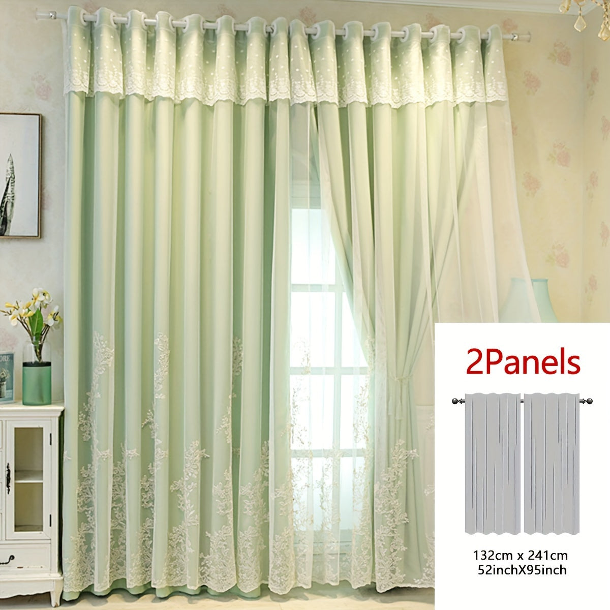 2 Stuks Elf Fairy Geborduurde Gordijnen - Lichtdoorlatende Gordijnpanelen met Geïntegreerde Stof en Ringen