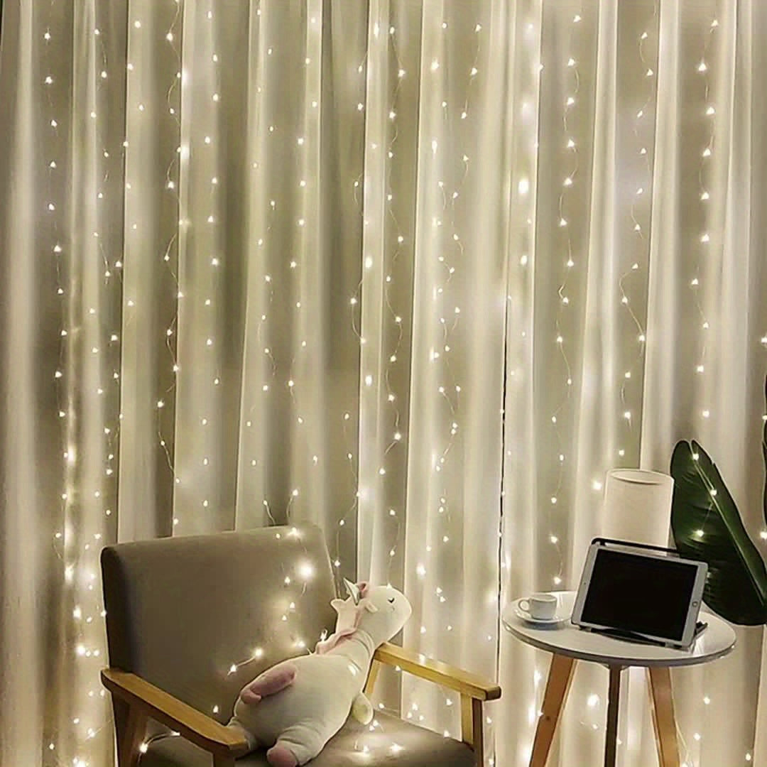 LuxeGlow - USB LED Curtain Lights with Remote Control, 8 Modes for Party Decoration