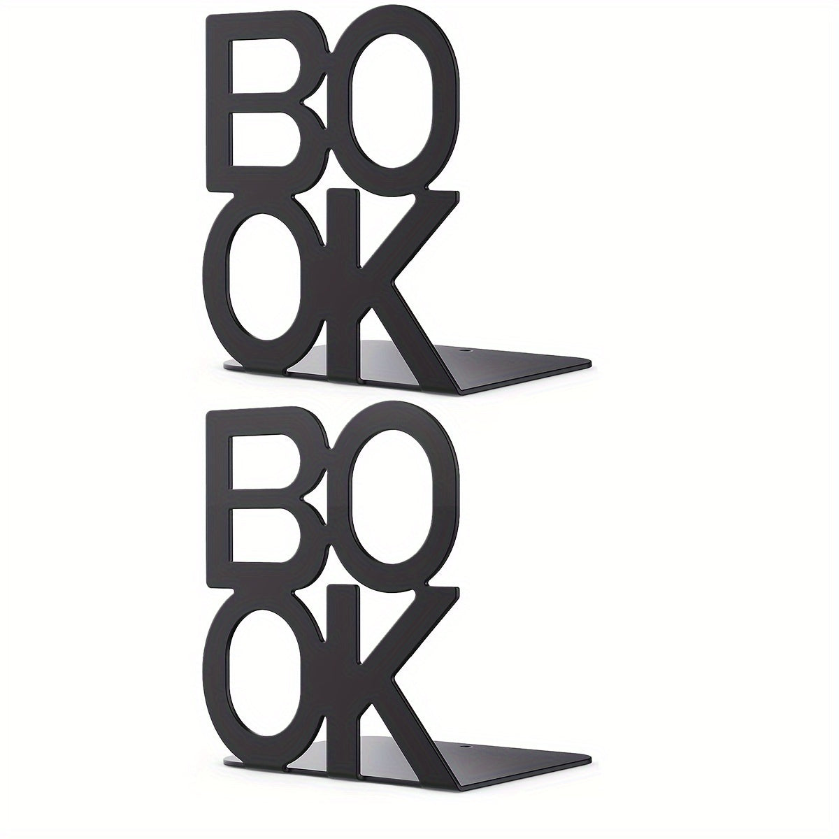 Juego de 2 Sujetalibros de Hierro con Acabado Lacado - Diseño Decorativo en Forma de L con Inscripción 'BOOK'