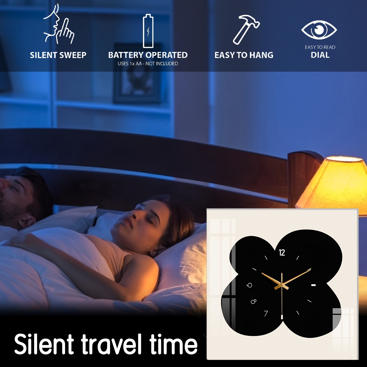 FloralTime - Reloj de Pared Cuadrado Silencioso con Patrón de Flores