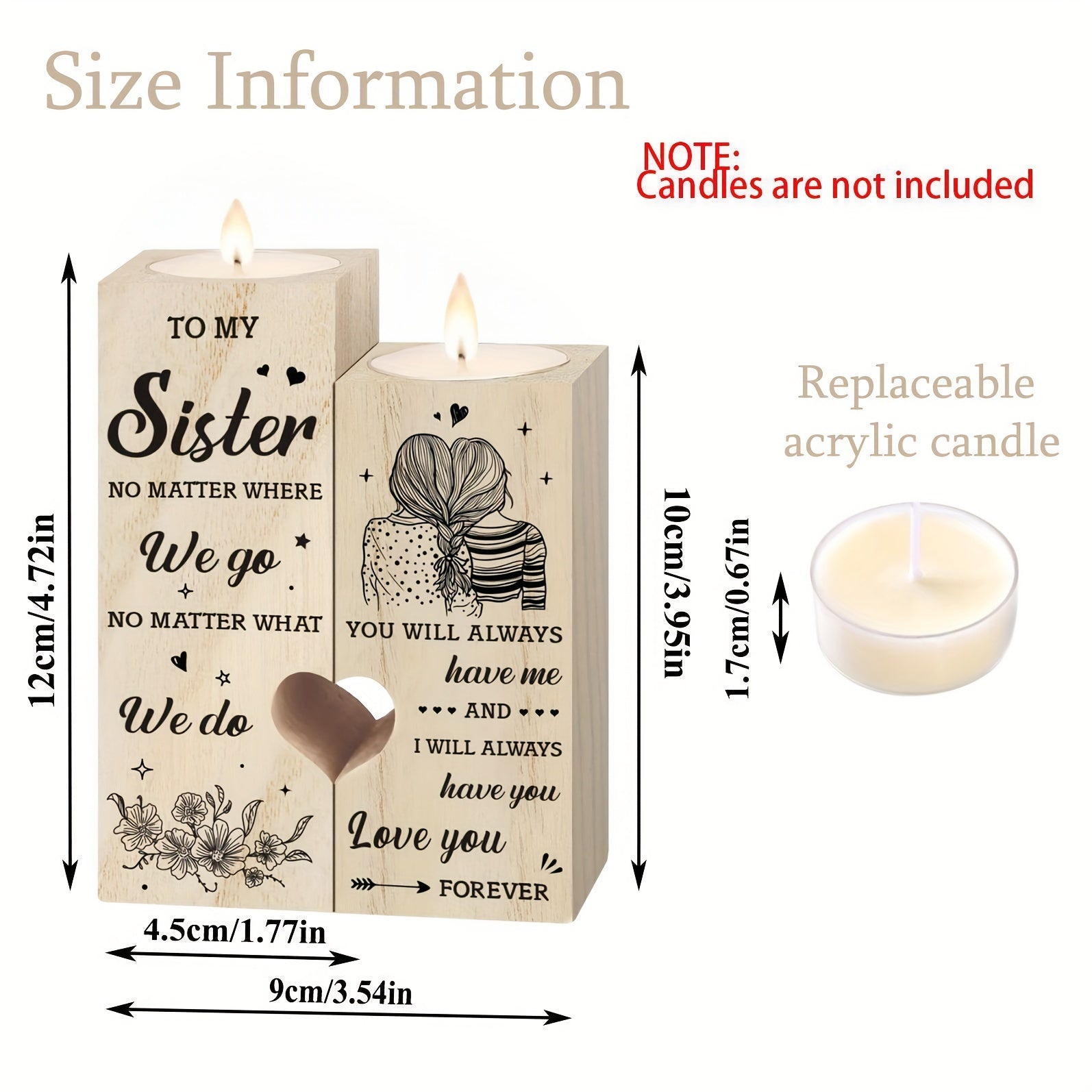 Hartvormige Houten Kaarsenhouder – Cadeau Voor Zussen, Kerst, Verjaardag, Bedankt Cadeau