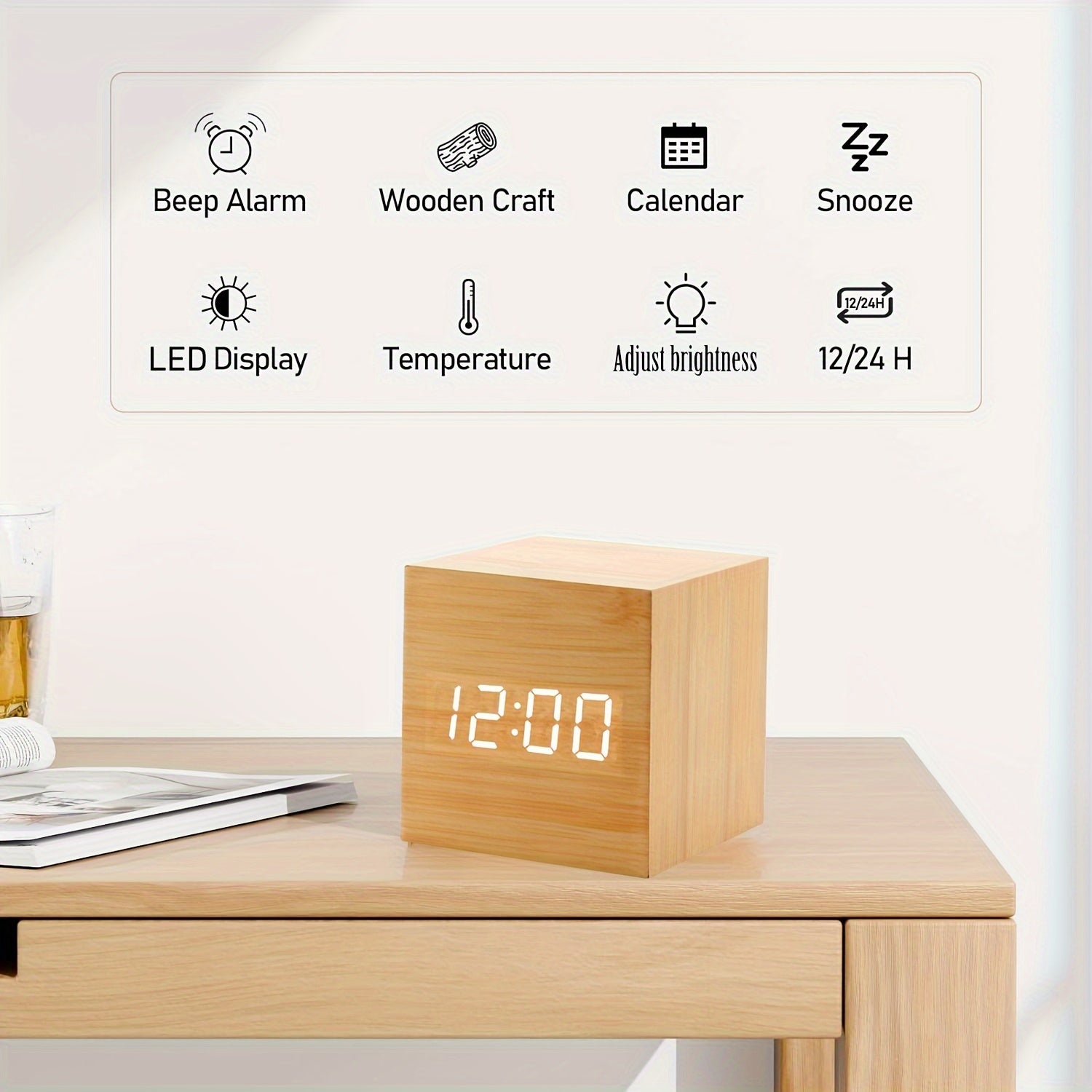 WoodTime - Houten Wekker met LED Display