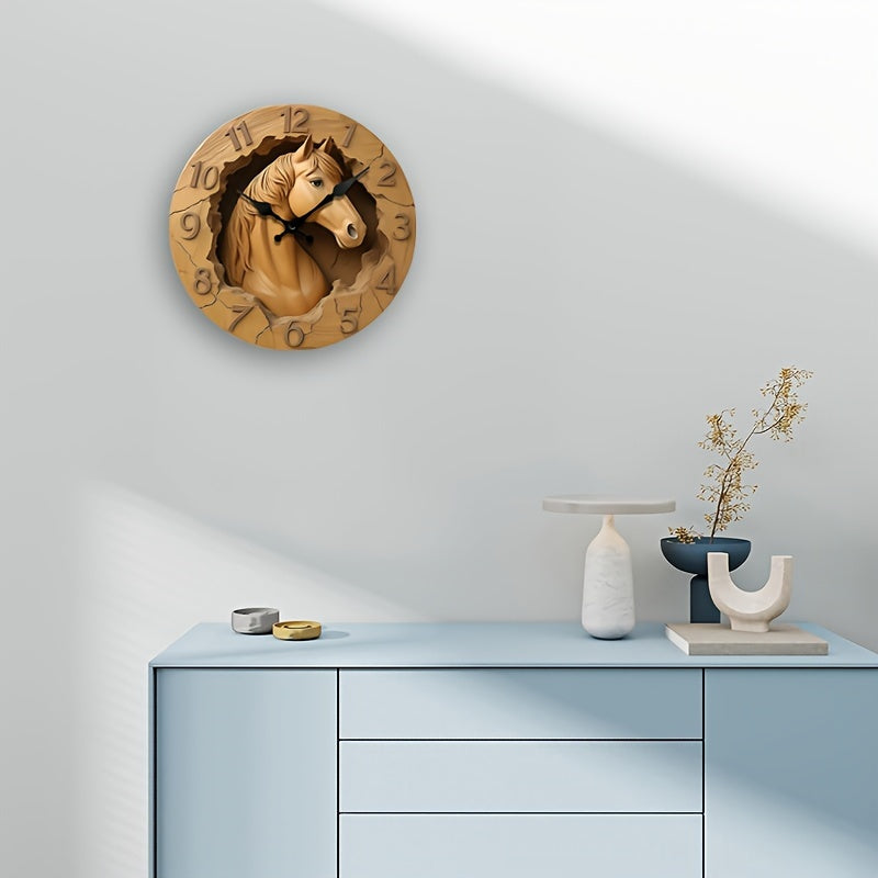 EquineElegance - Reloj de pared silencioso de madera tallada
