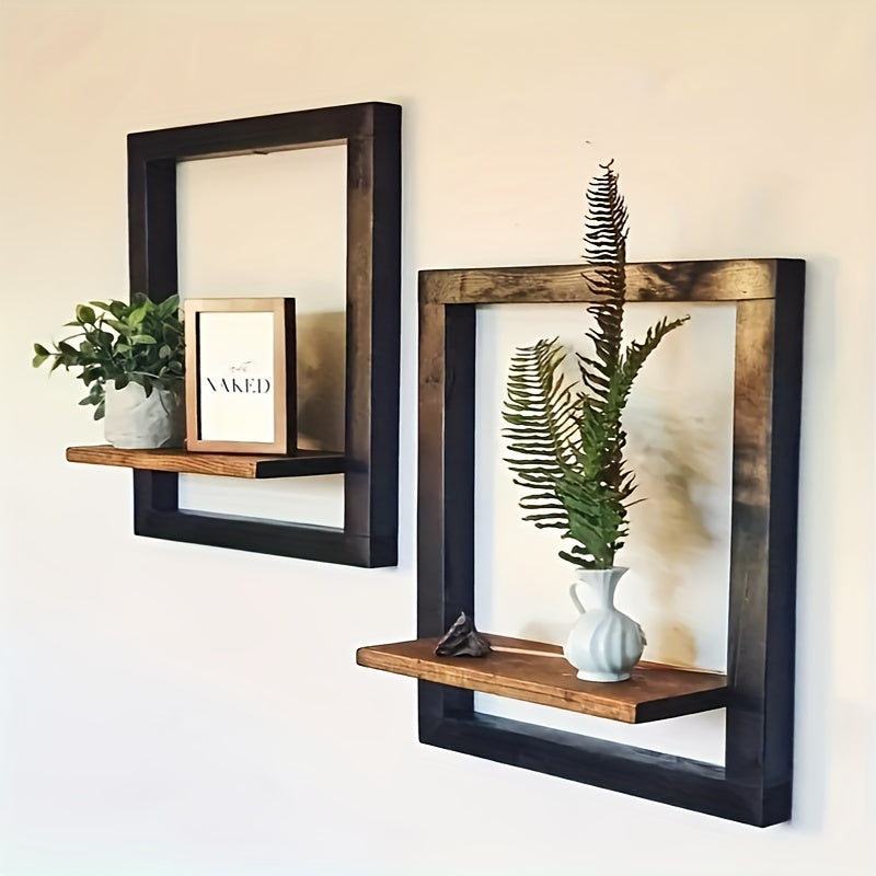 VintageDisplay - Houten Wandplank - Zwart & Bruin voor Foto’s en Decoratie