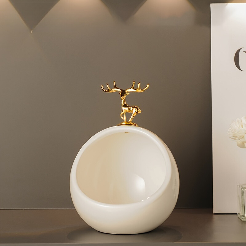 DeerBox - Moderne Keramische Opbergkom met Metalen Hertendeksel