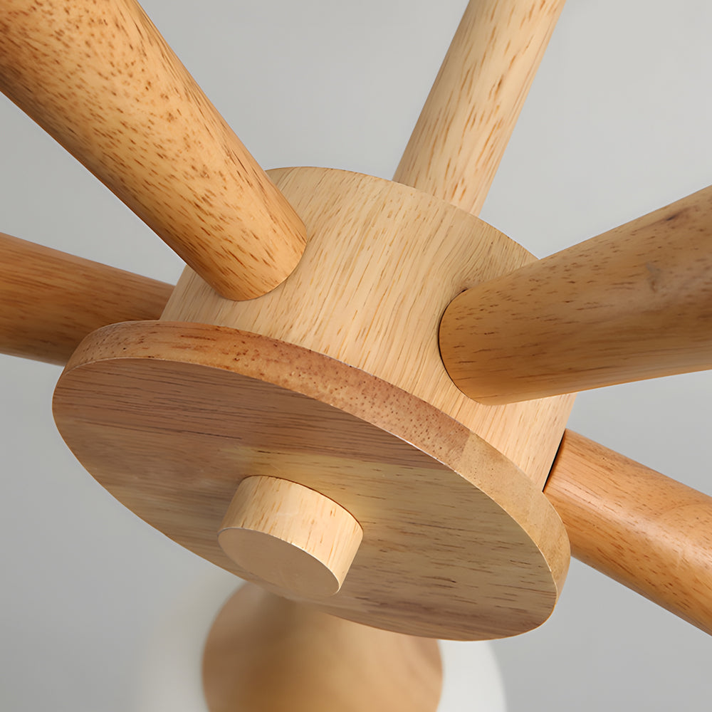 NordicGlow - Scandinavische Houten Kroonluchter met Glazen Lampenkappen