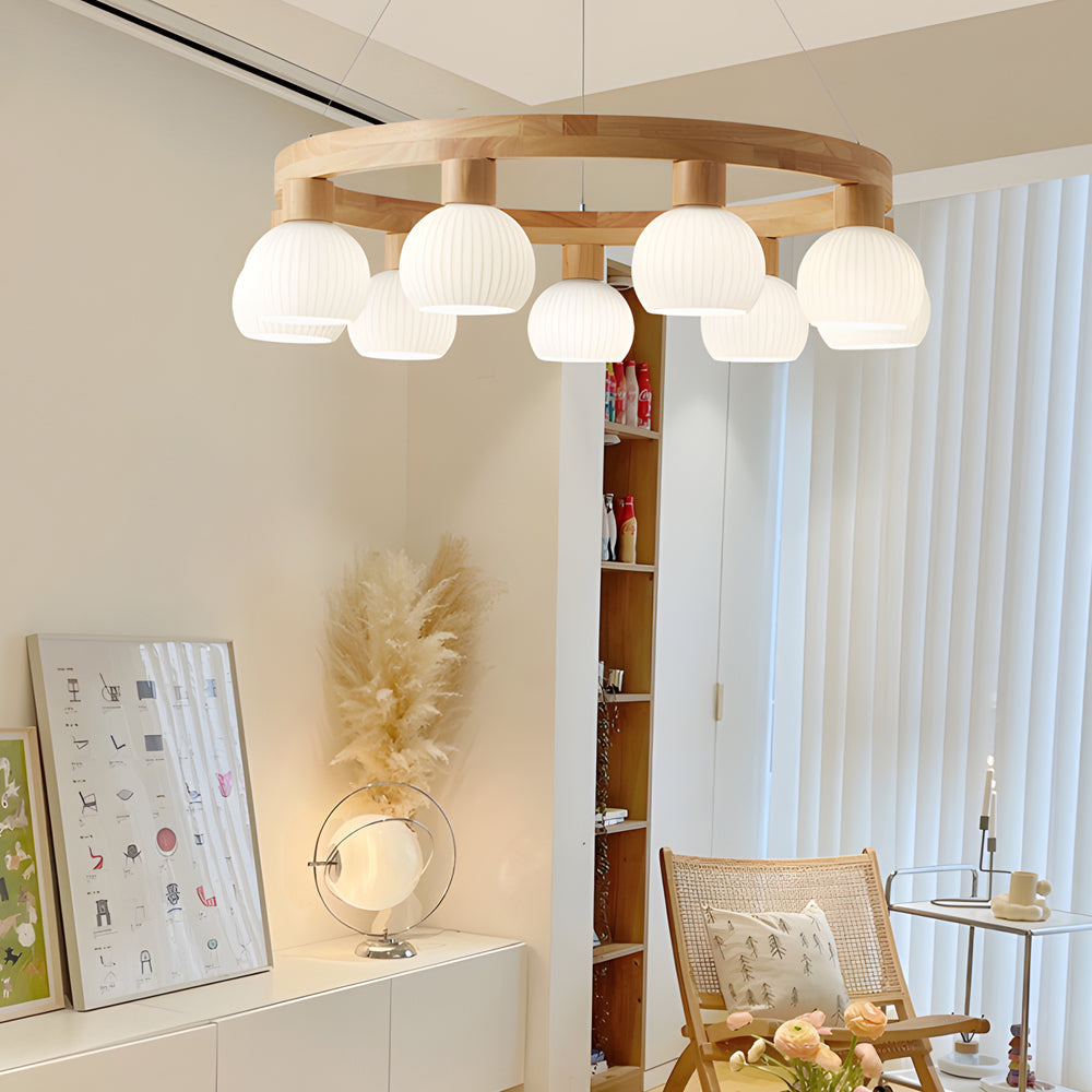 NordicLustre - Scandinavian Wooden Chandelier with 3-Step Dimming Function