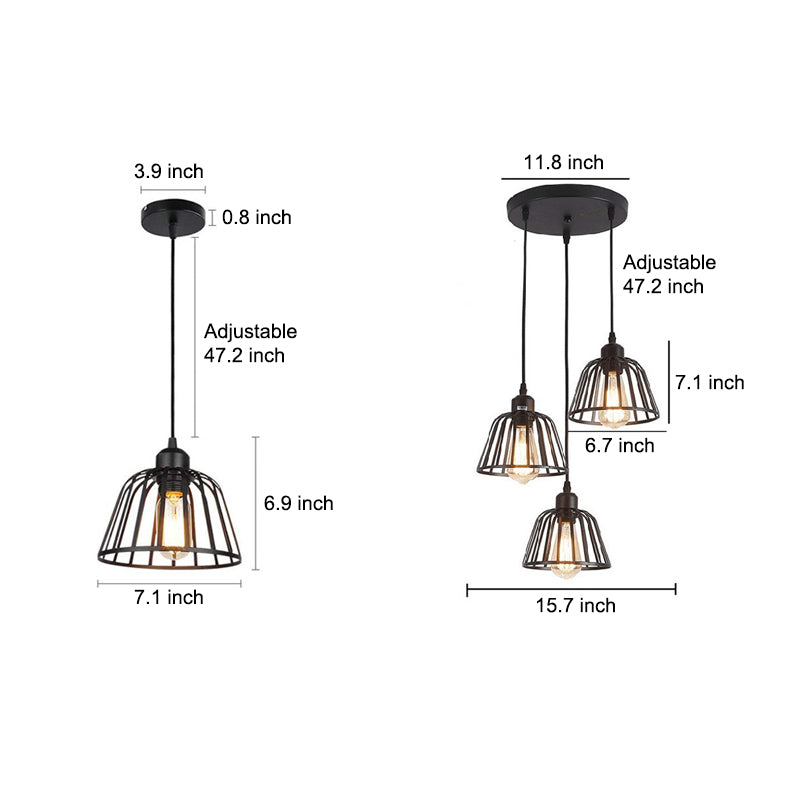 Lámpara colgante retro industrial LED pequeña jaula de hierro negra 1/3 luces