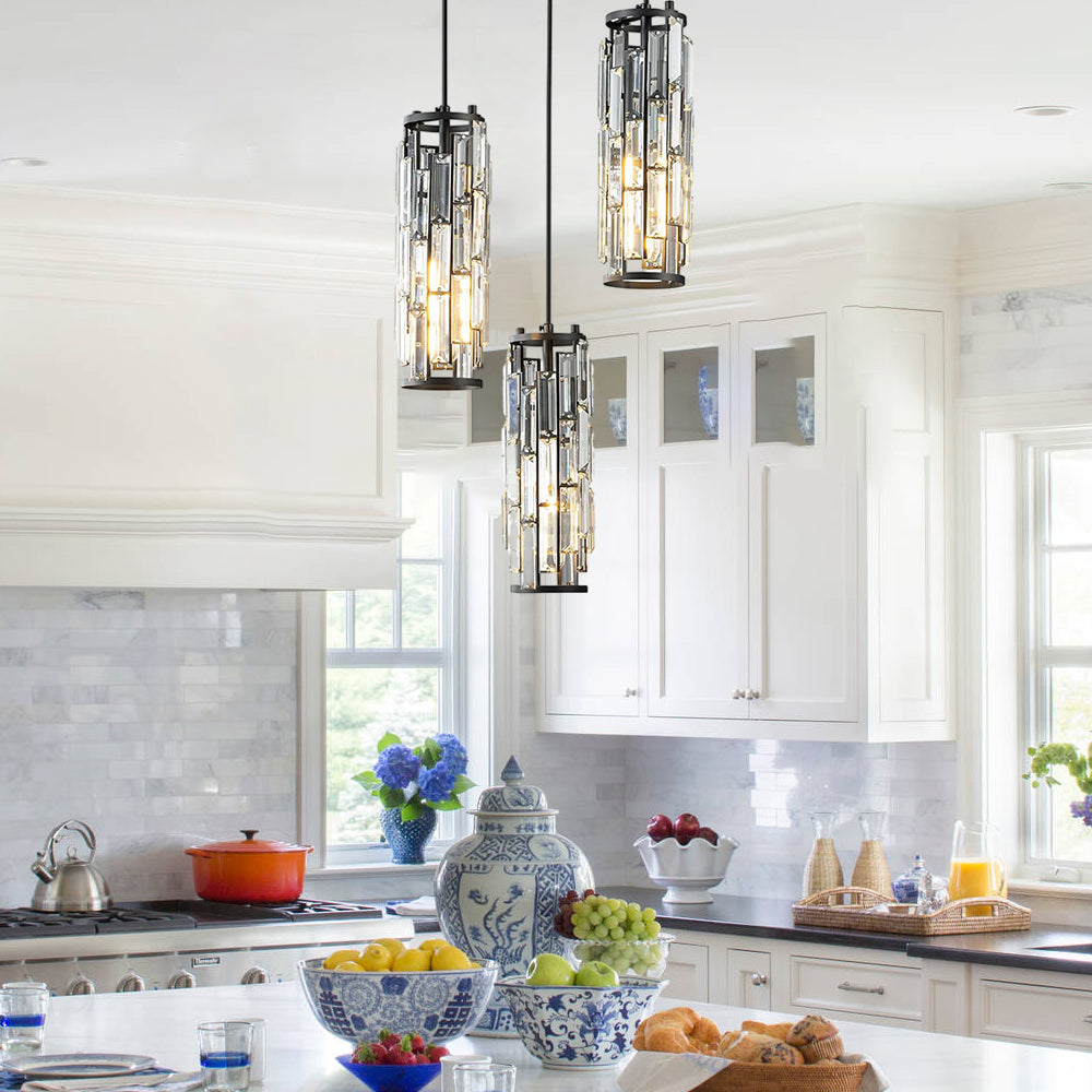 VintageCrystal - Industrial Hanging Lamp of Glass and Iron for Living Room and Dining Room