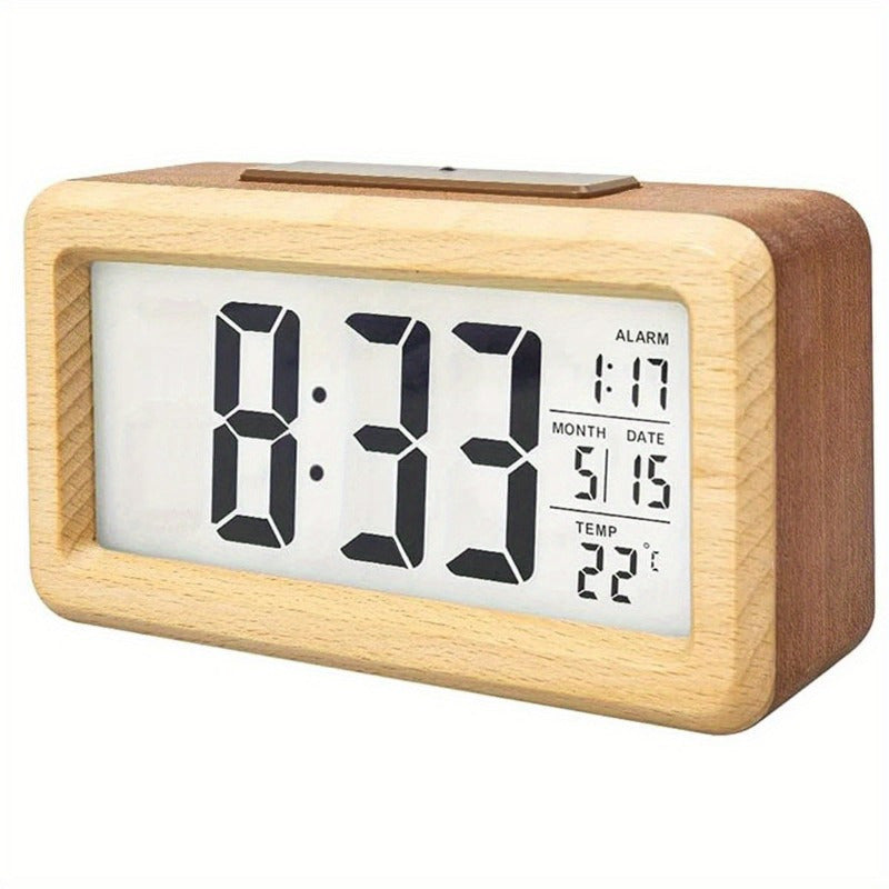WoodChrono - Chique Houten Wekker met Kalender & Temperatuurweergave