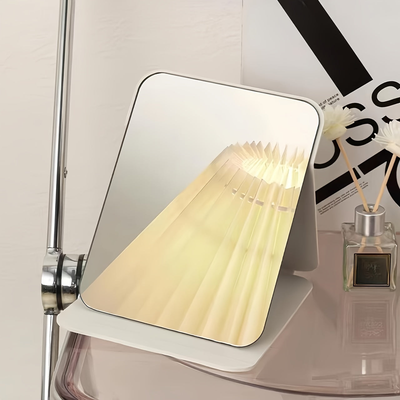 Opvouwbare Lederen Make-up Spiegel – Draagbaar en Zonder Batterij