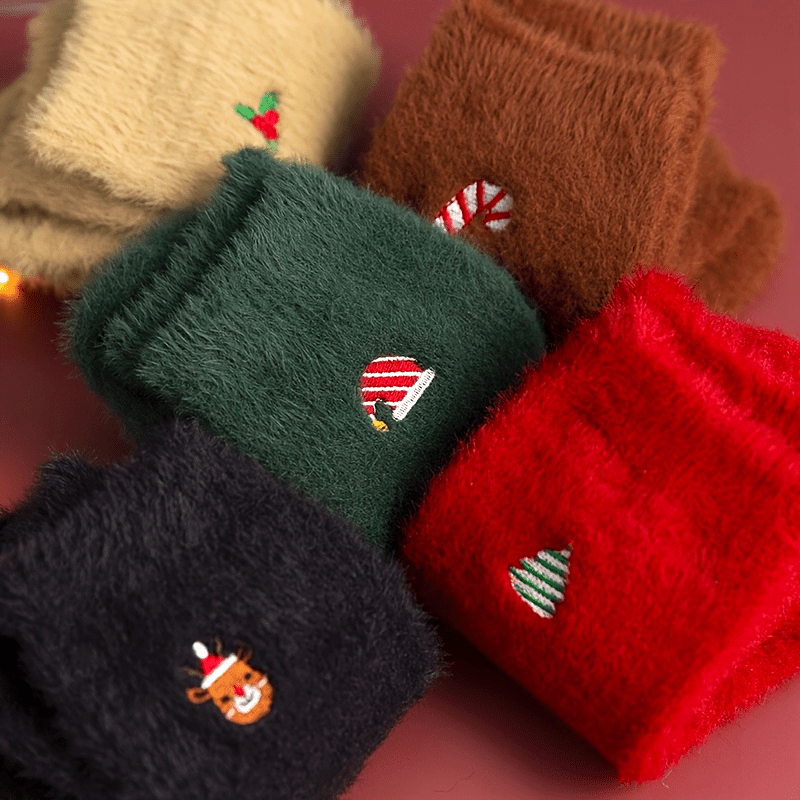 CozyKerst - 5 Paar Dikke Warme Kerstsokken voor Dames