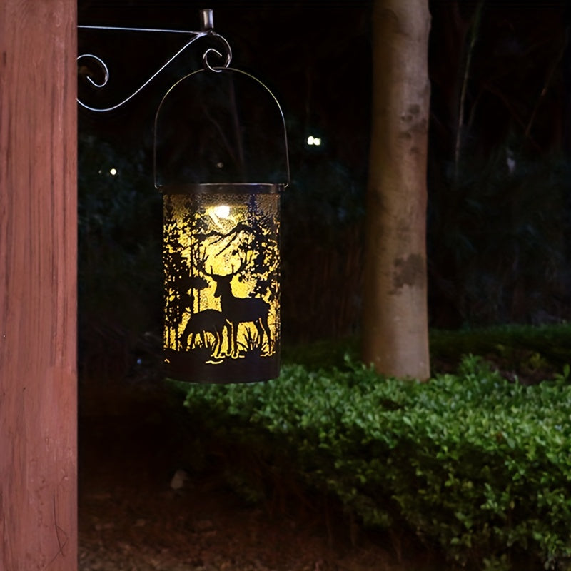 LumiLight - Solar Iron Lantern with Deer and Forest Pattern