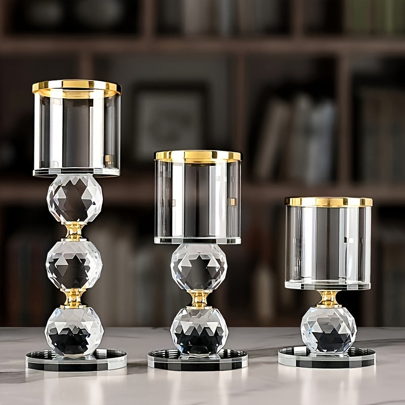 Set van 3 Kristallen Kandelaar - Luxe Tafeldecoratie voor Diner, Feestdagen en Romantische Avonden