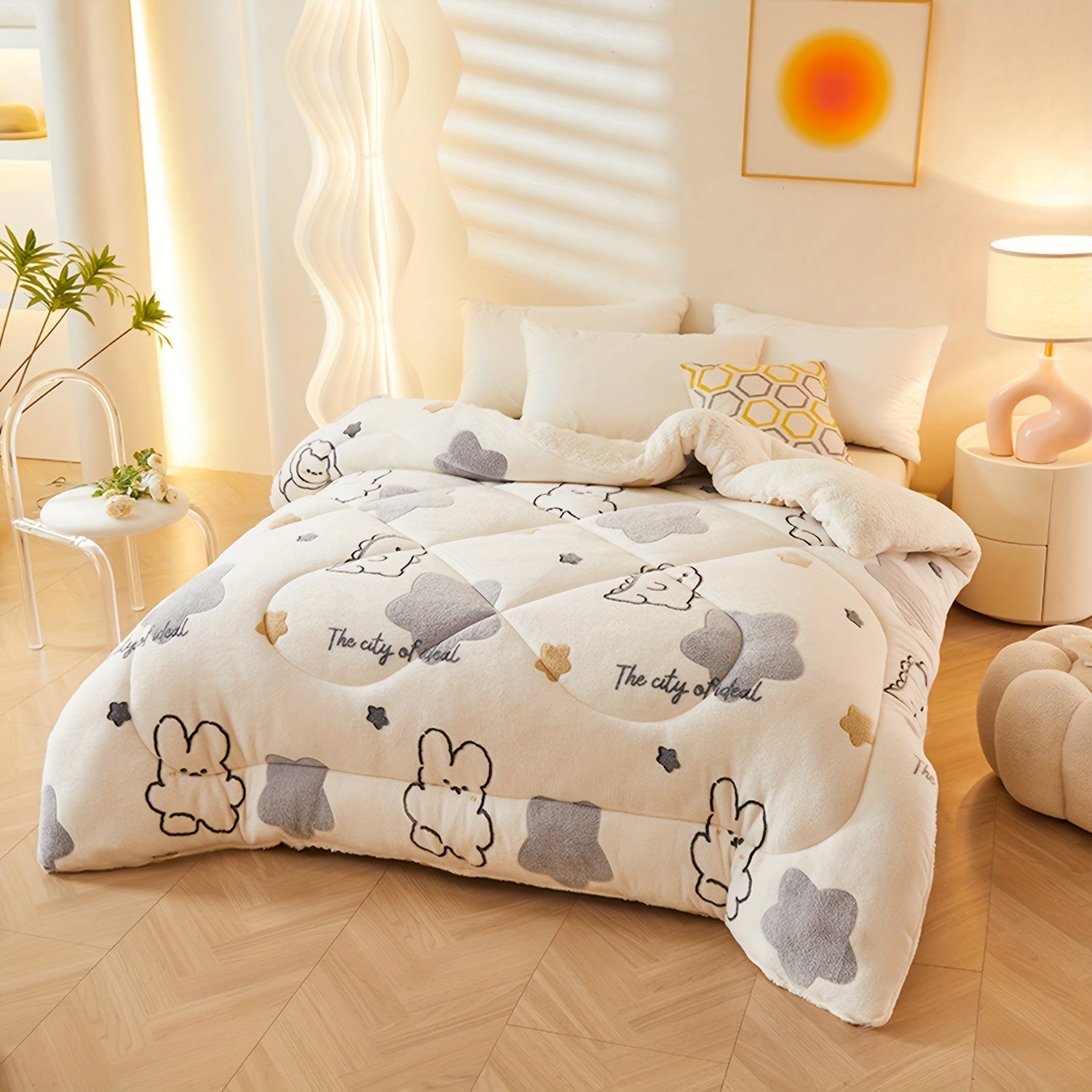 Soft Floral Fleece Winter Duvet – Warm Polyester Cover for Autumn and Winter, Suitable for Bedrooms and Guest Rooms
