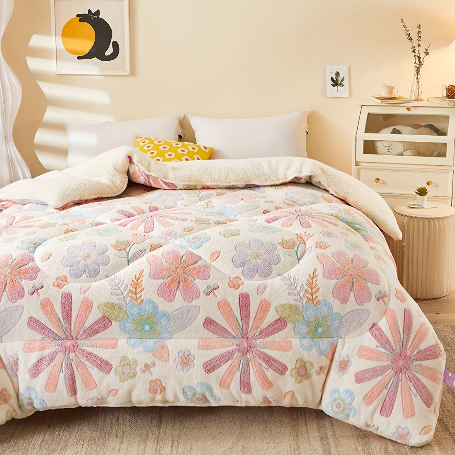 Soft Floral Fleece Winter Duvet – Warm Polyester Cover for Autumn and Winter, Suitable for Bedrooms and Guest Rooms