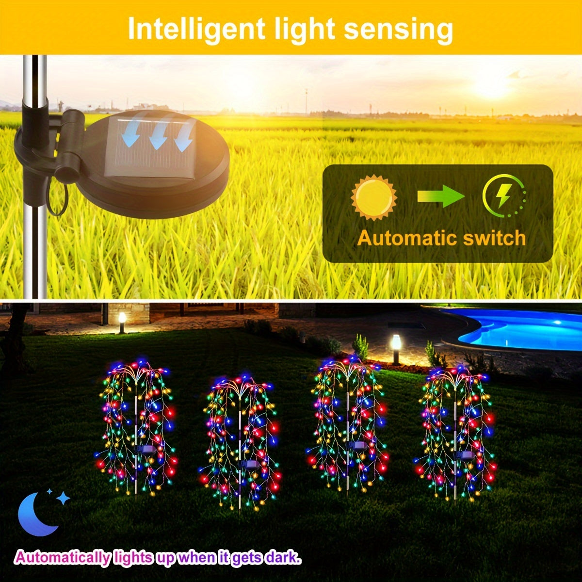SolarGlimmer - Fireworks LED Garden Lamp on Solar Energy with 8 Light Modes