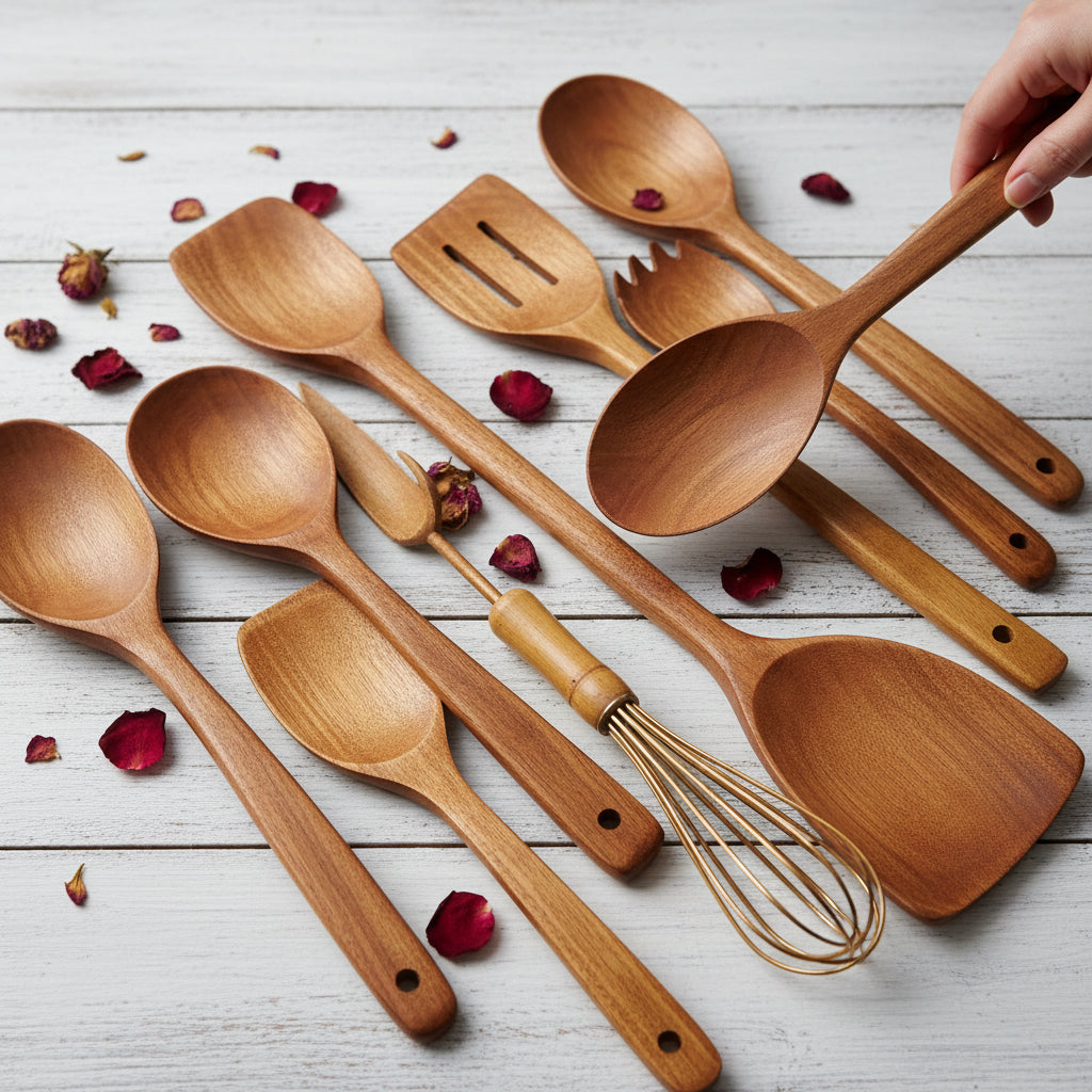 Keukengerei Set Teakhout Houder Dagelijks Koken