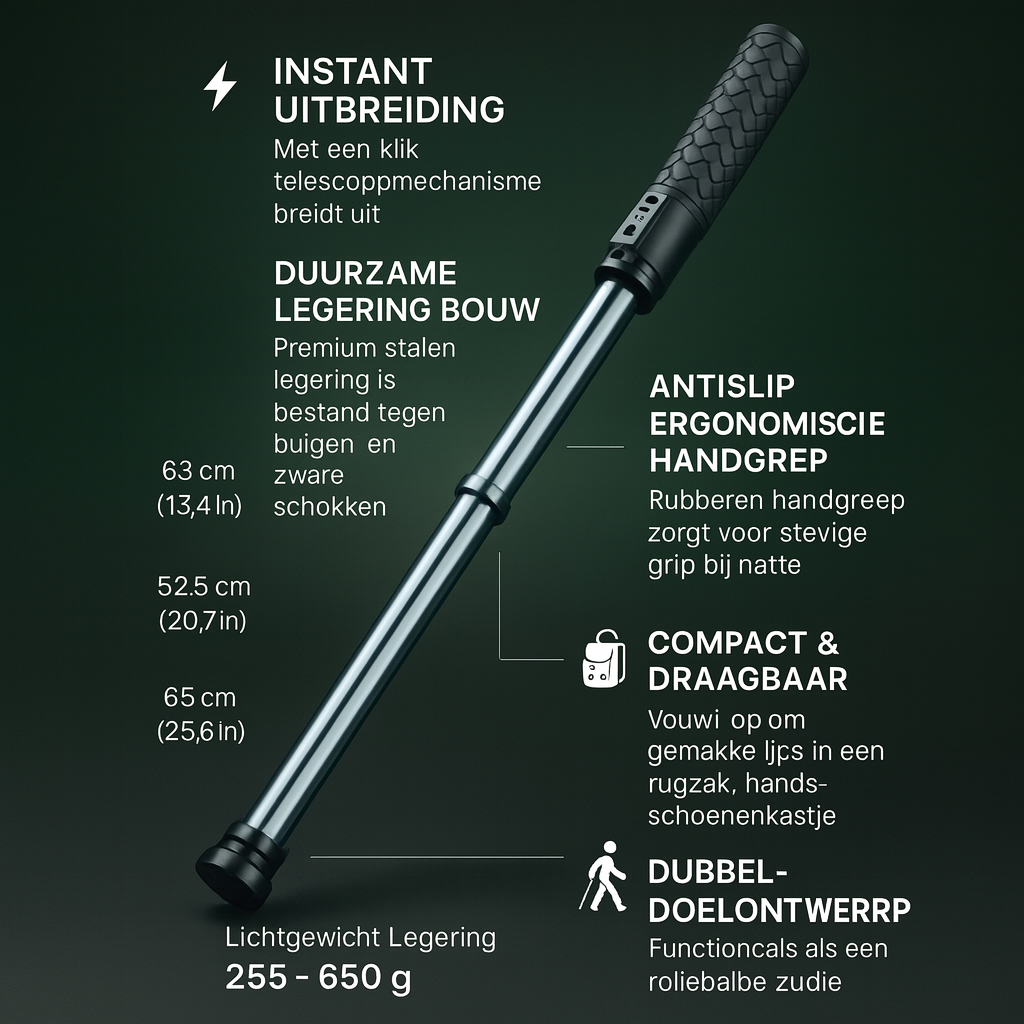 Bastone Da Passeggio Telescopico Alluminio Antiscivolo Pieghevole