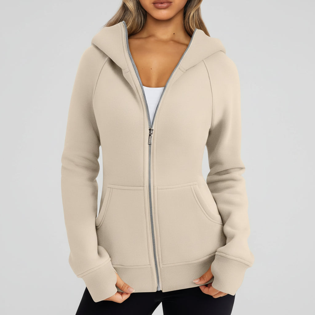 Sweatshirt com fecho de correr para senhora, corte justo, mistura de algodão, colete casual