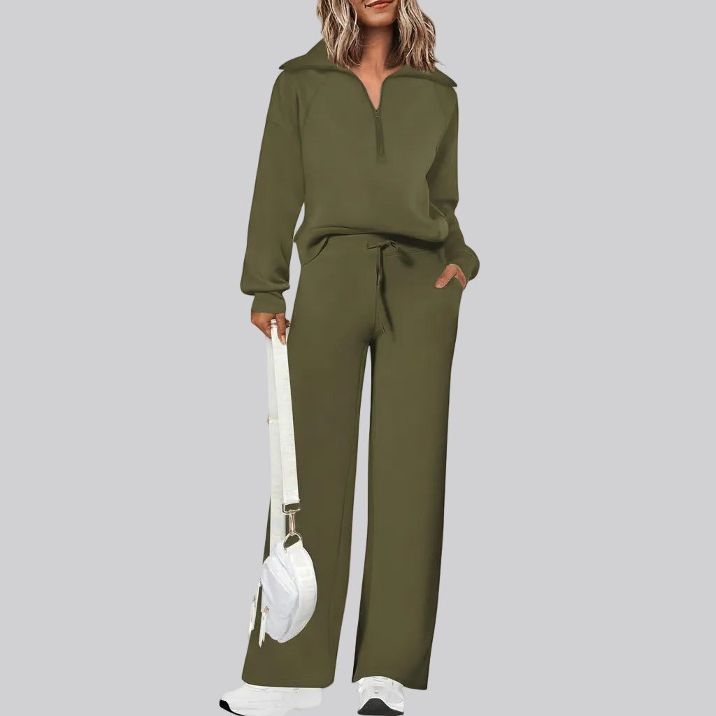 Casual Dames Tracksuit Set Half Zip Sweatshirt Palazzo Pants