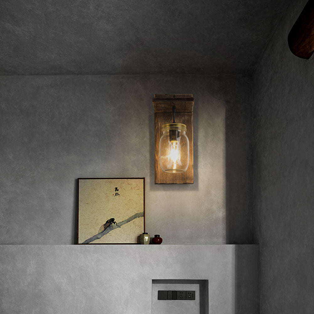 Lámpara de pared Heritage Lantaarn, dormitorio/salón, madera y metal