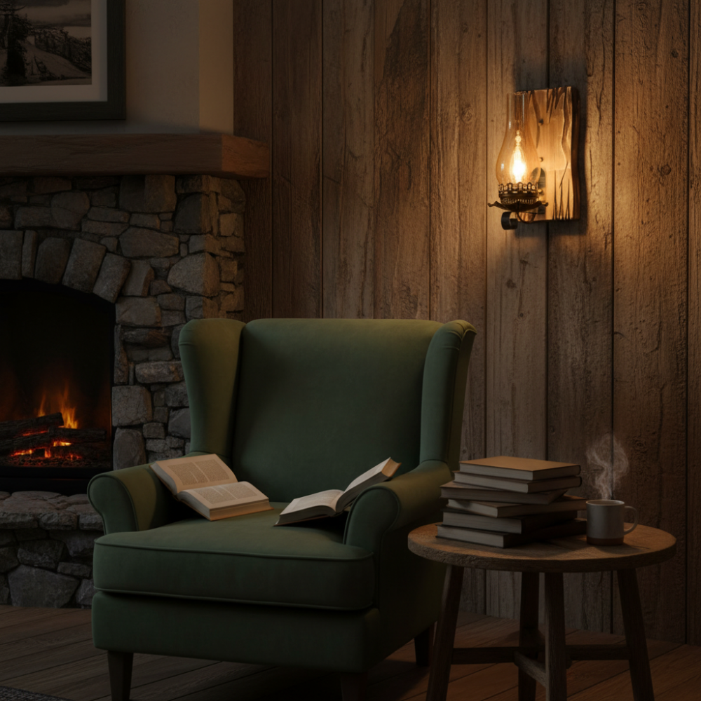 Candeeiro de parede vintage Austin LED para interior Sala de estar/Quarto Madeira