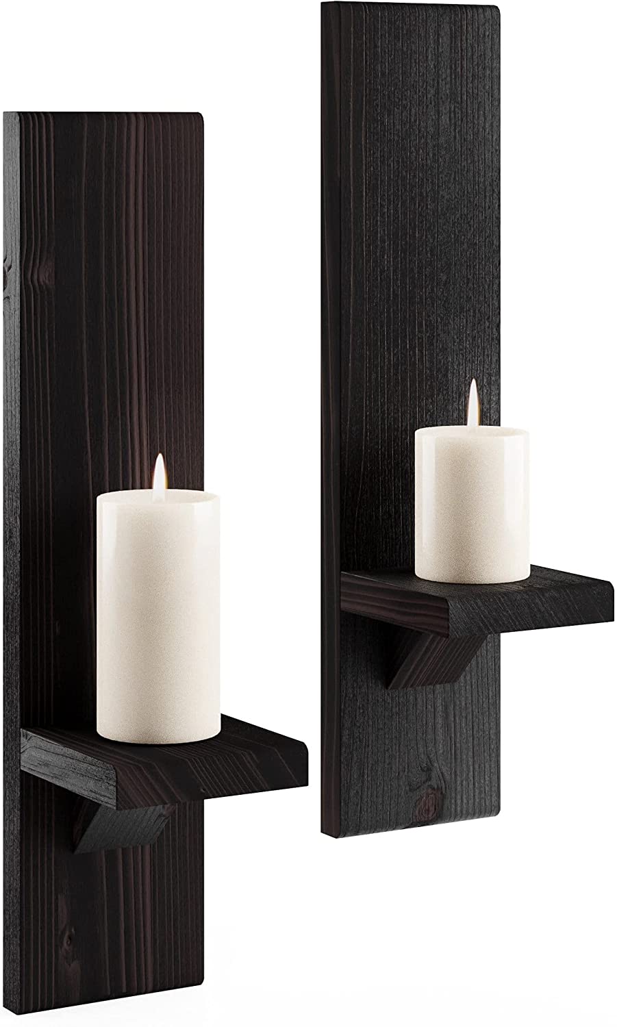 Grande candeliere rustico da parete in legno con candele a pilastro