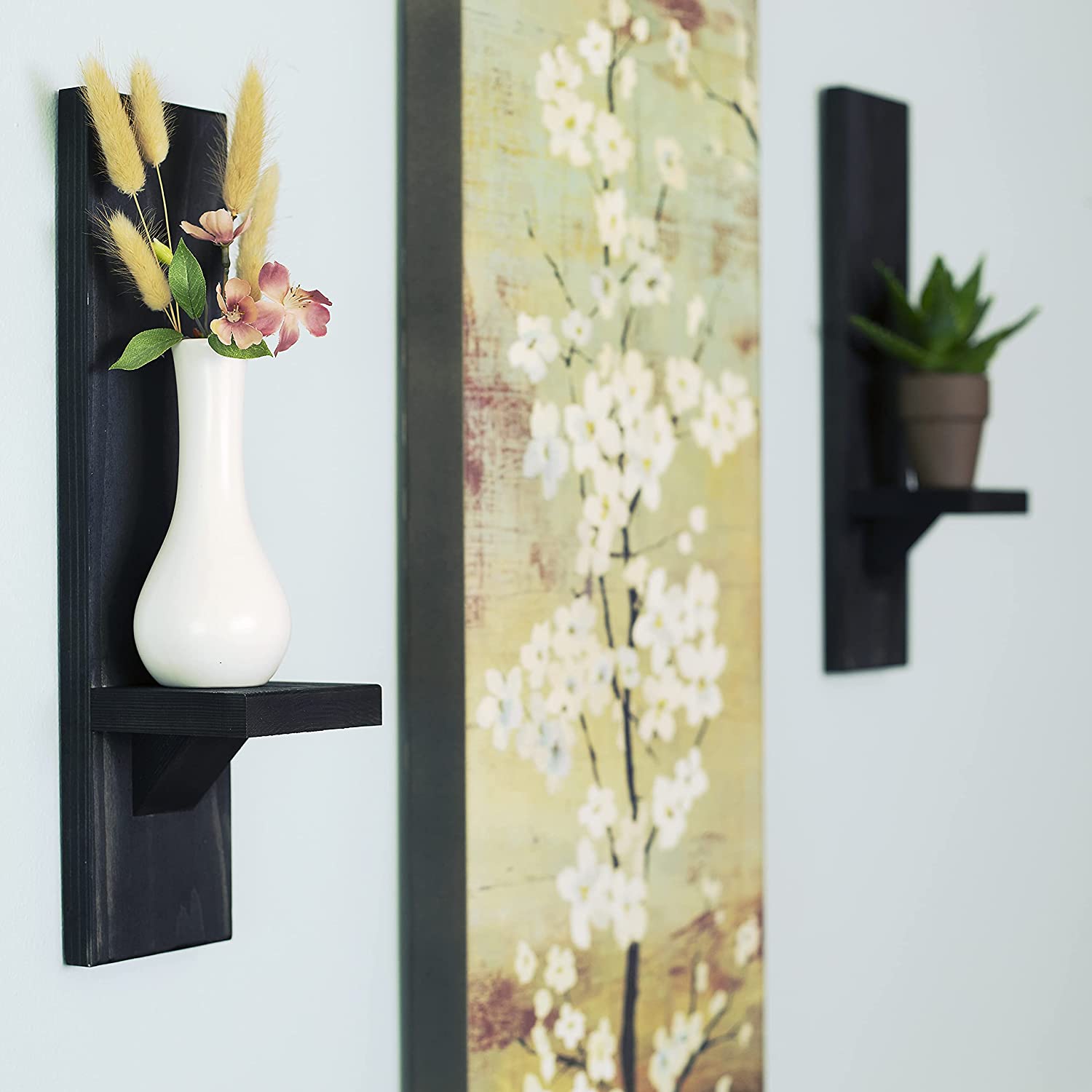 Grande candeliere rustico da parete in legno con candele a pilastro