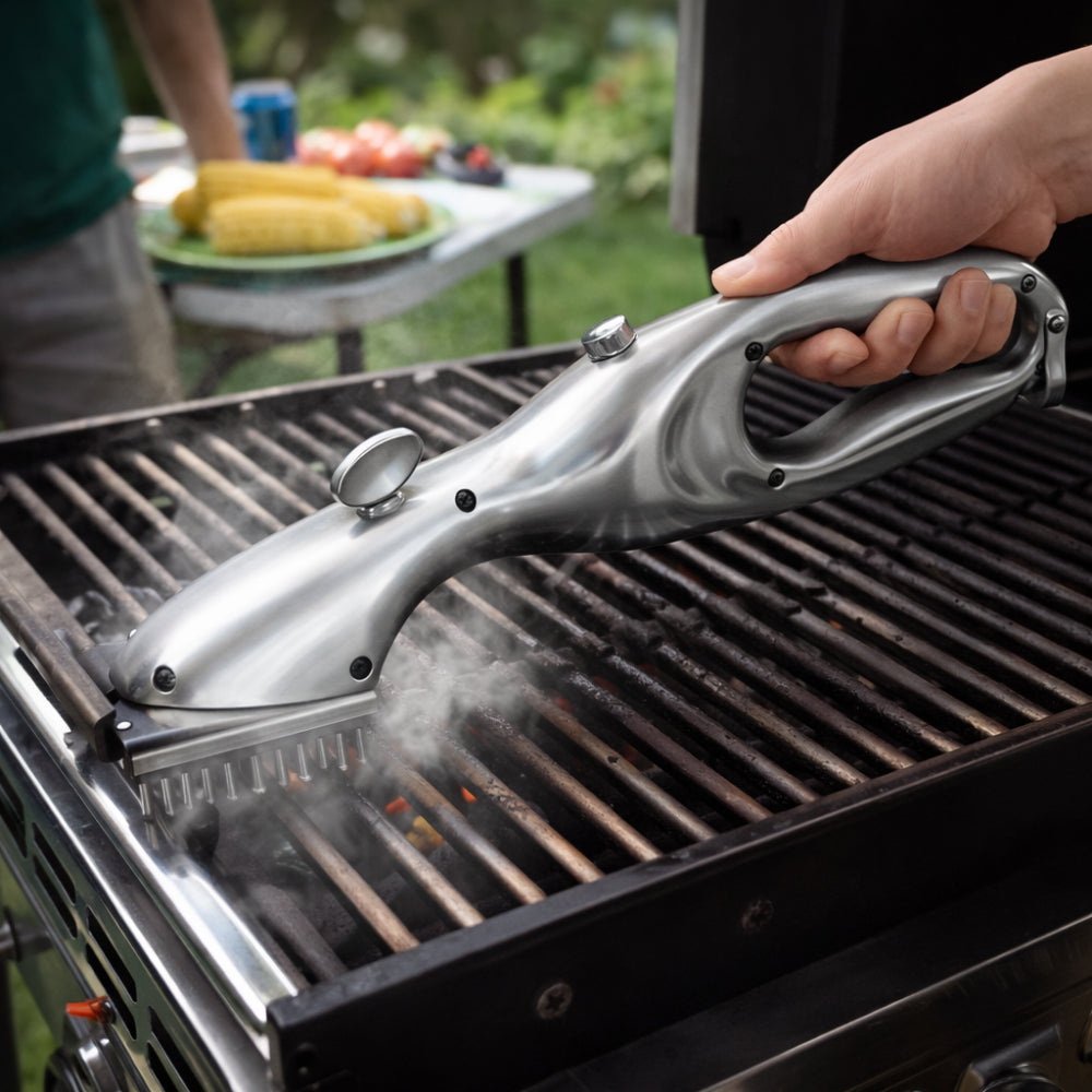 Escova para Churrasco a Vapor em Aço Inoxidável Limpeza de Grelhador
