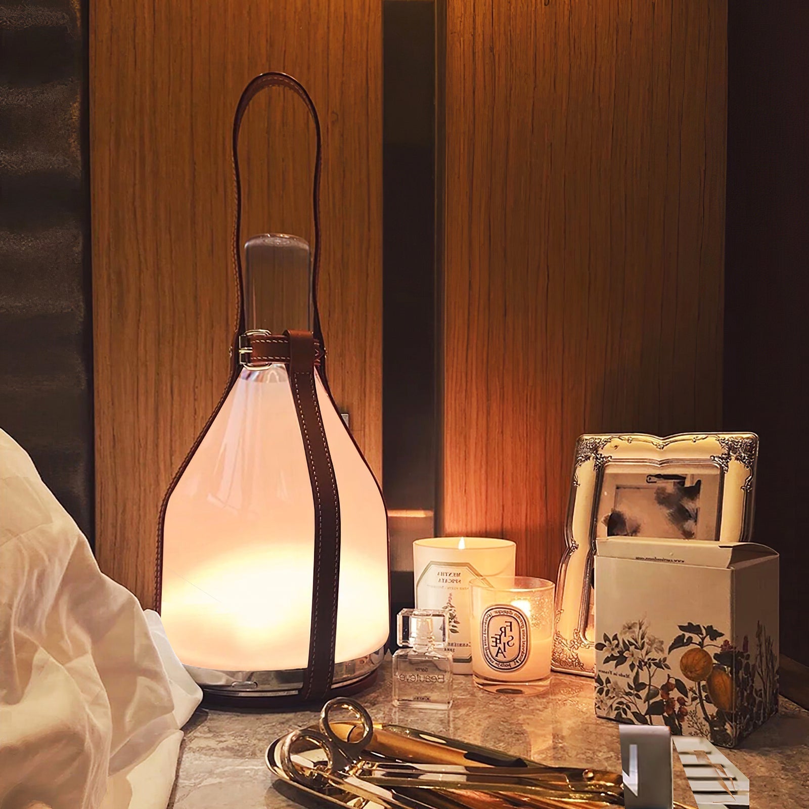 Bell Portable Lederen Glazen Tafellamp